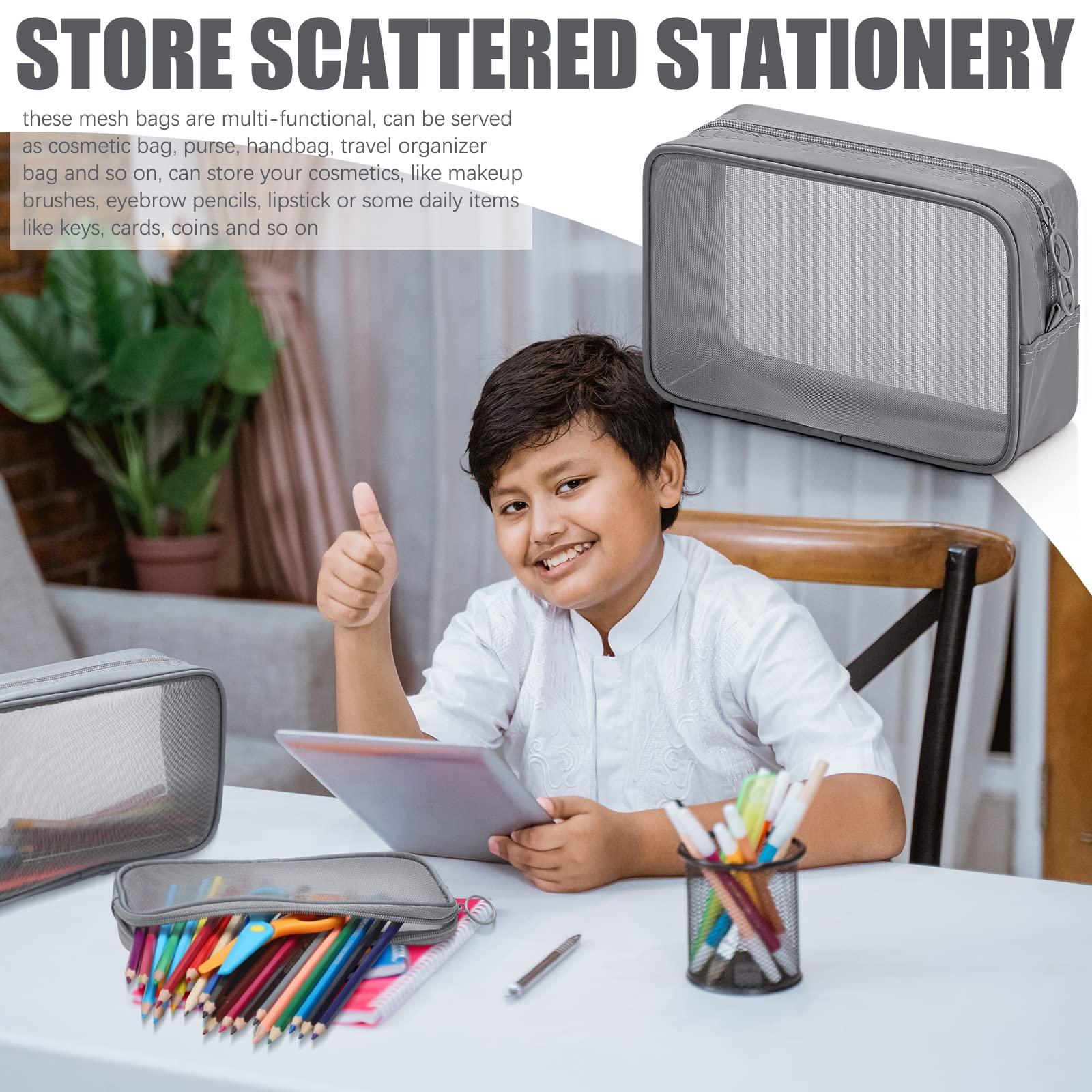 Weewooday Weewooday 4 Pcs Mesh Makeup Bag Mesh Cosmetic Bag Travel Toiletry Pouch with Zipper Mini Makeup Cosmetic Purse for Daily Accessory (Pink,Small)(Small, Large, Medium,Gray)