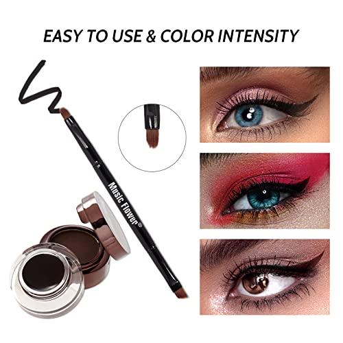 Music Flower Music Flower Gel Eyeliner Eyebrow Powder, Black and Brown Waterproof Smudgeproof Long Lasting Makeup Eyeliner Gel with Brush Mirror, 0.49 Ounce, Pack of 2