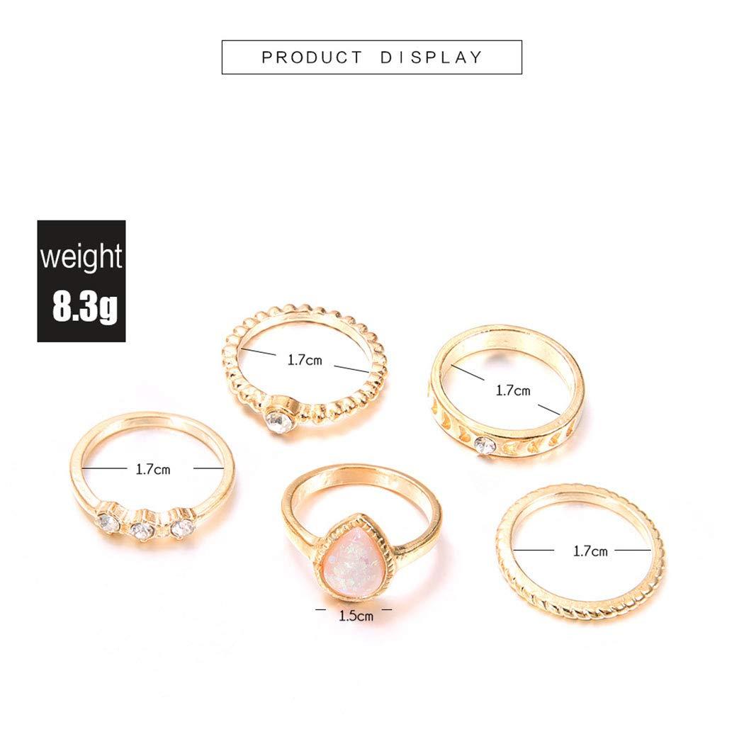 Edary Edary Boho Drop Water Gemstone Rings Set Crytsal Joint Knuckle Ring Gold Rings for Women.(5PCS)