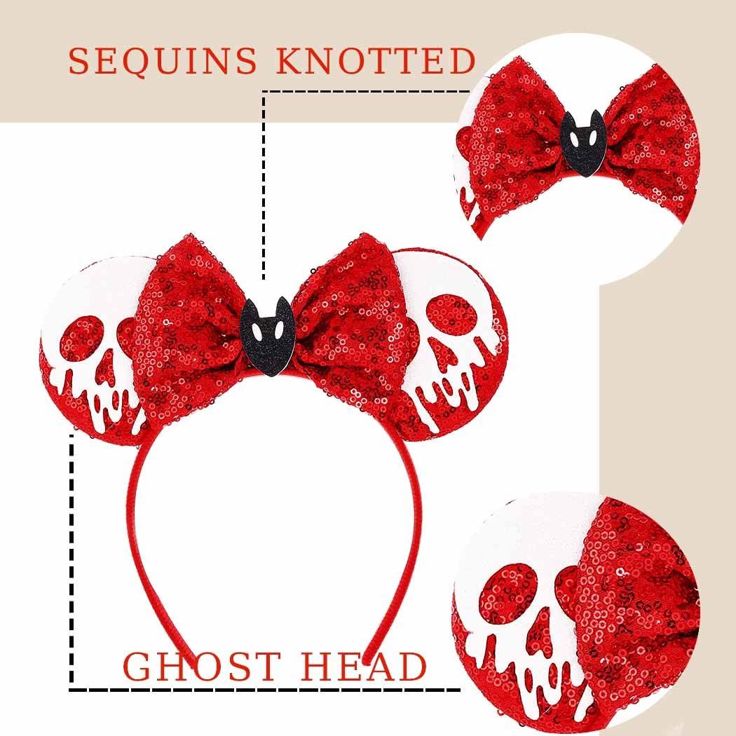 Sinalty Sinalty Sequin Mouse Ears Halloween Headbands Red Bow Ghost Head Hair Accessories for Women