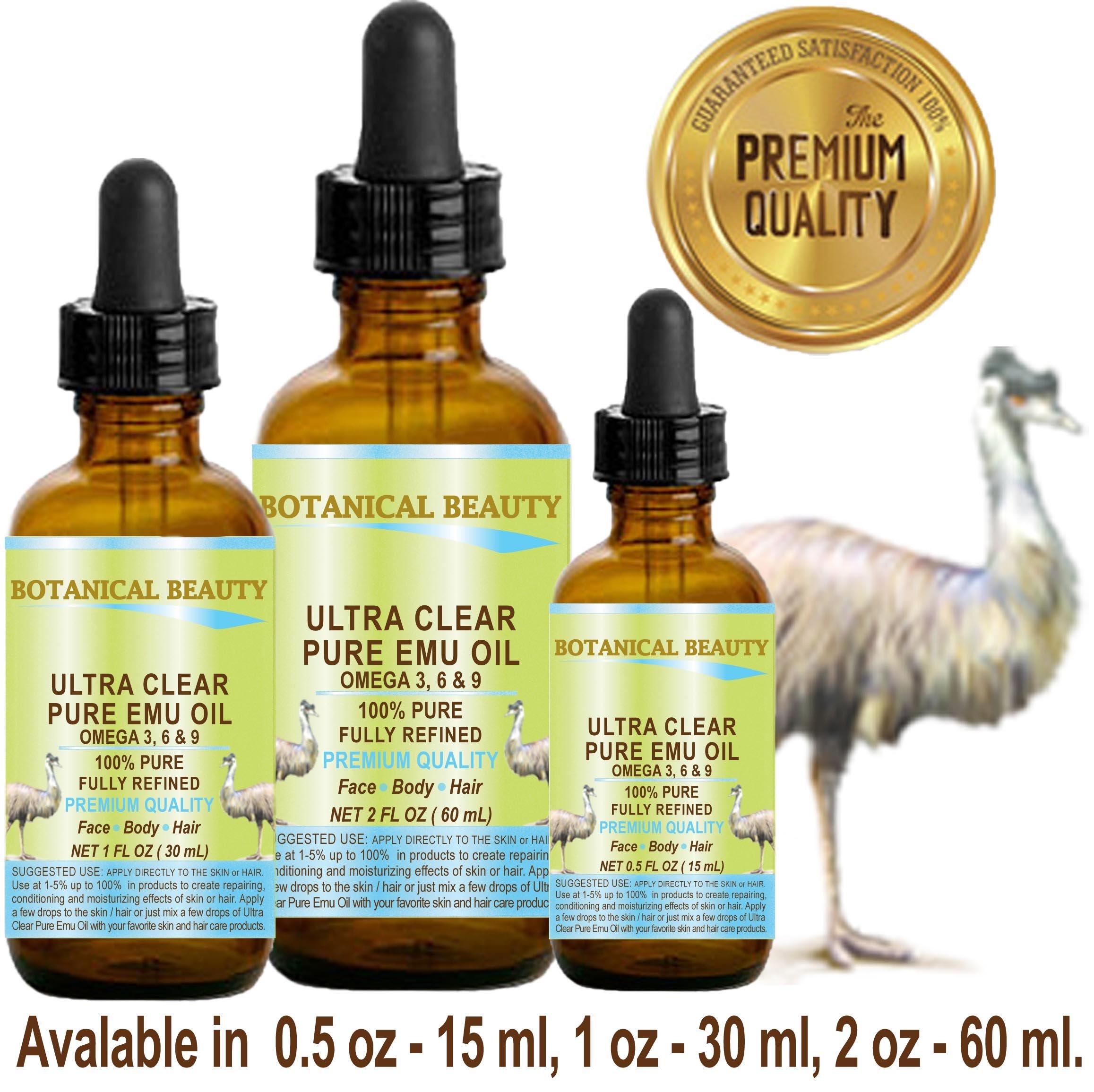 Botanical Beauty PURE EMU OIL 100% Natural RAW VIRGIN UNREFINED for FACE, BODY, HANDS, FEET, NAILS, HAIR and LIP CARE 1 Fl. oz. - 30 ml by Botanical Beauty
