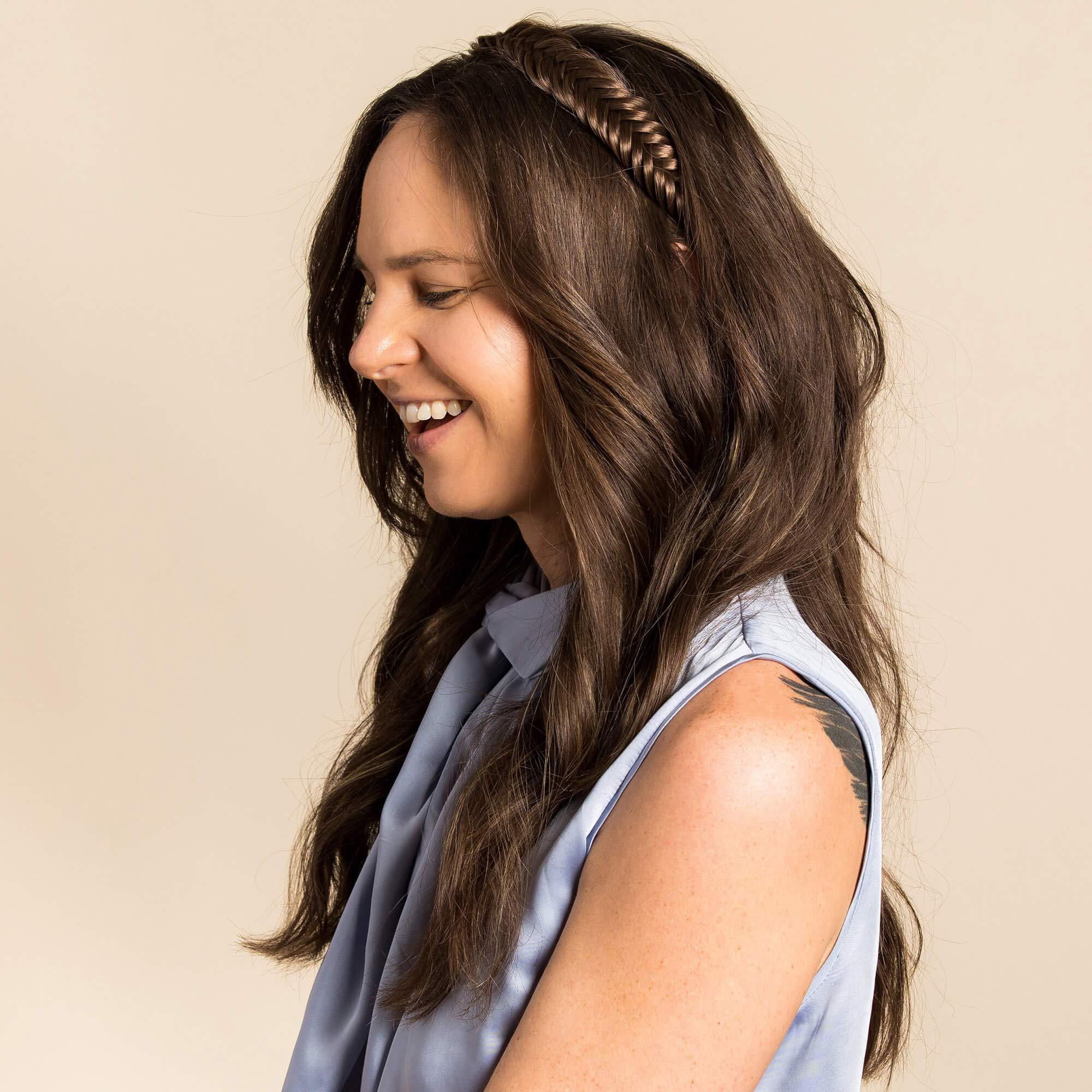 MADISON BRAIDS MADISON BRAIDS Women\'s Headband Hair Braid Natural Looking Synthetic Hair Piece Extension - Arisa Fishtail - Brunette