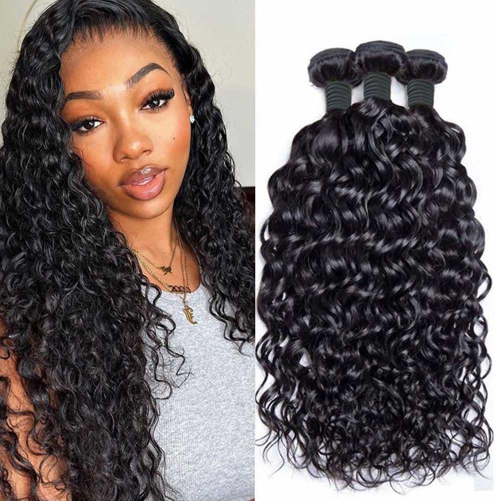 LUCASHA Human Hair Bundles Water Wave 3 Bundles Human Hair Brazilian Unprocessed 10A Virgin Hair Weave Bundles Human Hair Natural Color