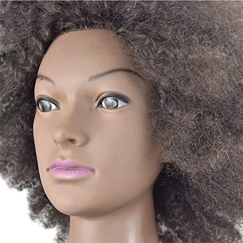 Ba Sha Mannequin Head African American with 100% Human Hair Cosmetology Afro Hair Manikin Head for Practice Styling Braiding with Free Clamp