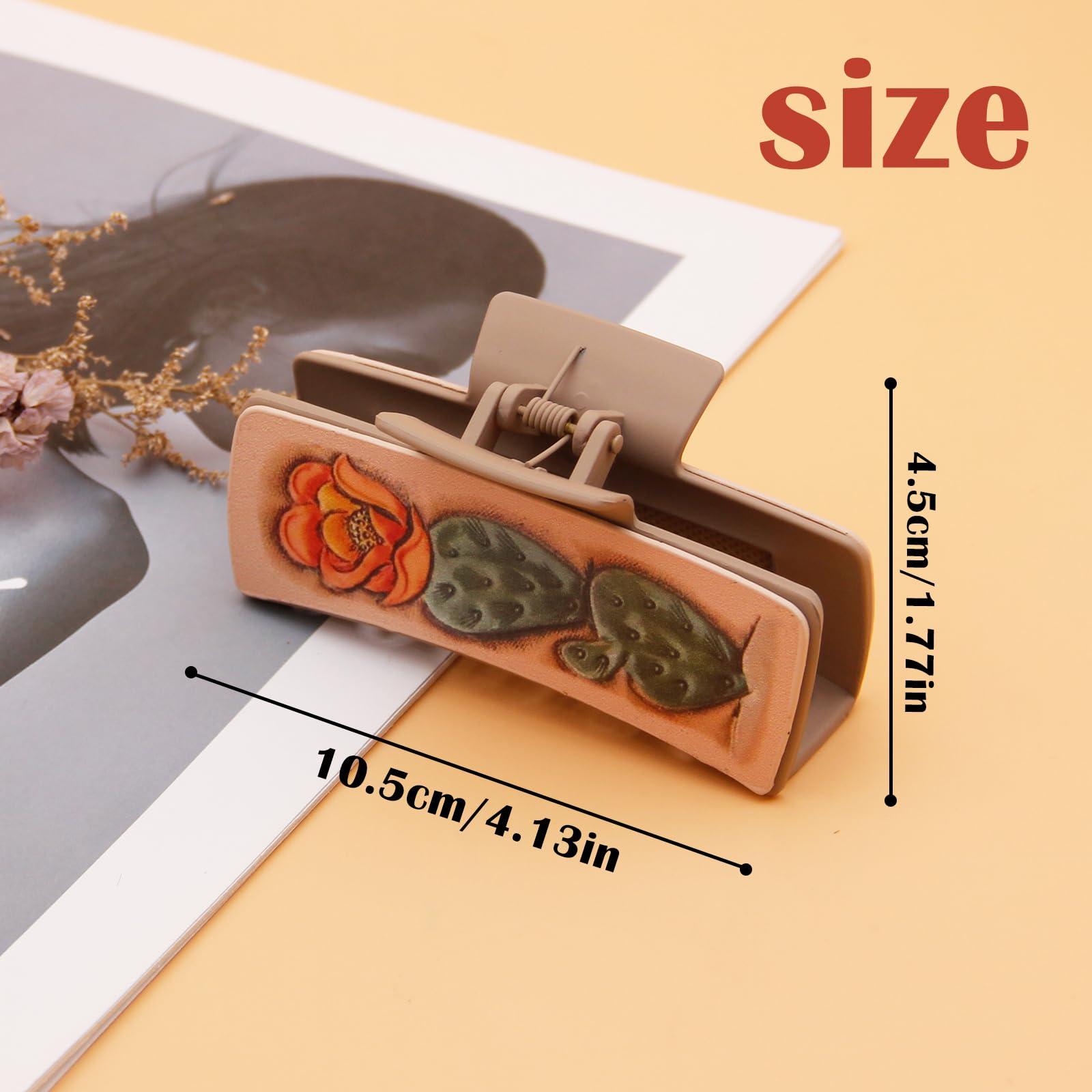 FALERII Cactus Leather Western Claw Hair Clips, 3PCS Thick Hair Clips for Women