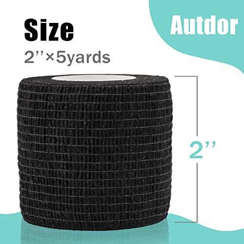 Autdor Autdor Tattoo Grip Cover Wrap - 12Pcs 2" x 5 Yards Disposable Cohesive Tattoo Grip Tape Wrap Black Elastic Bandage Rolls Self-Adherent Tape for Tattoo Machine Grip Tube, Sports Tape
