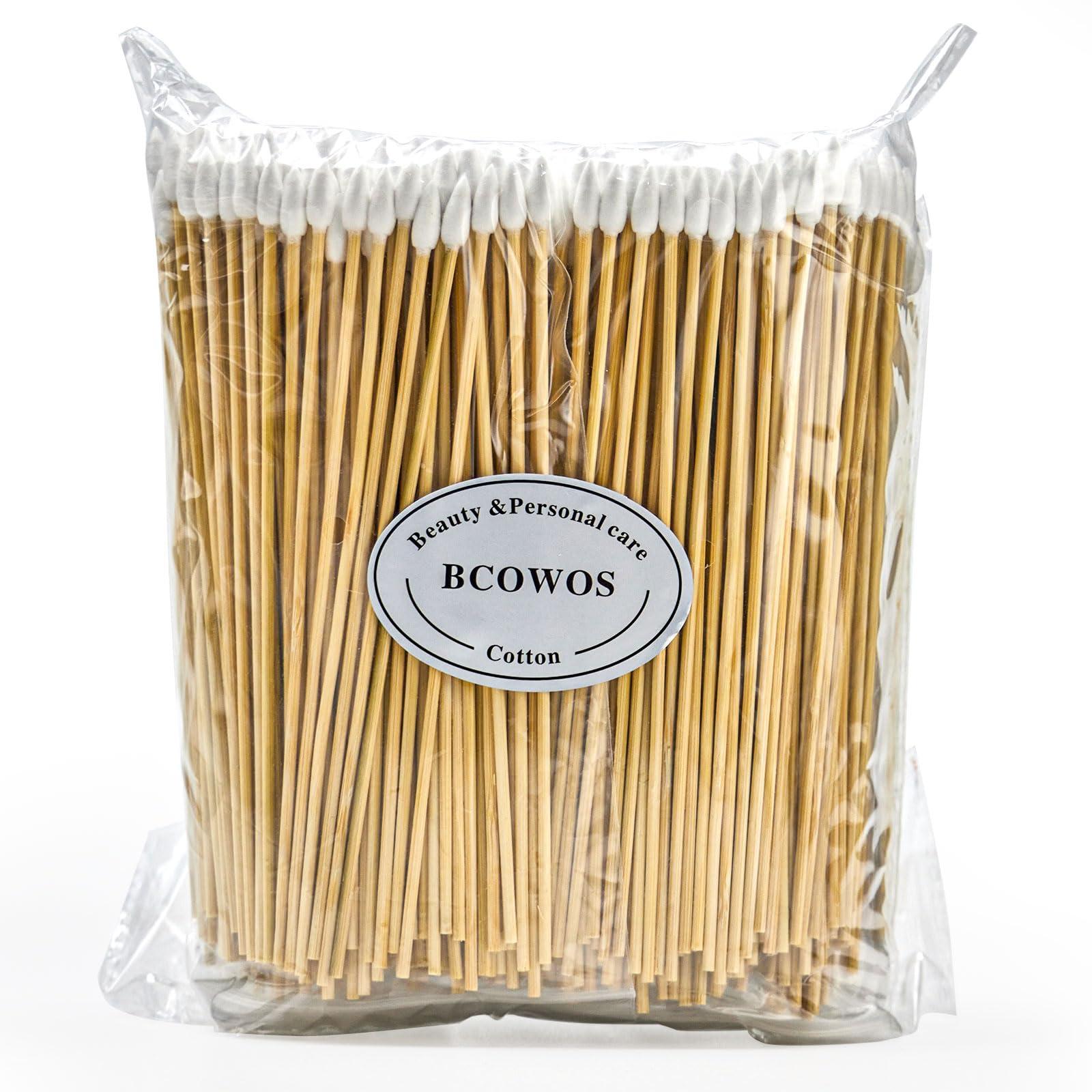 Bcowos 1000 Precision Long Cotton Swab - Pointed Cotton swabs 6 Inch- Biodegradable Bamboo Cotton Swabs - Versatile Cotton Tipped Applicators for Intricate Work Gun Cleaning Makeup Nails