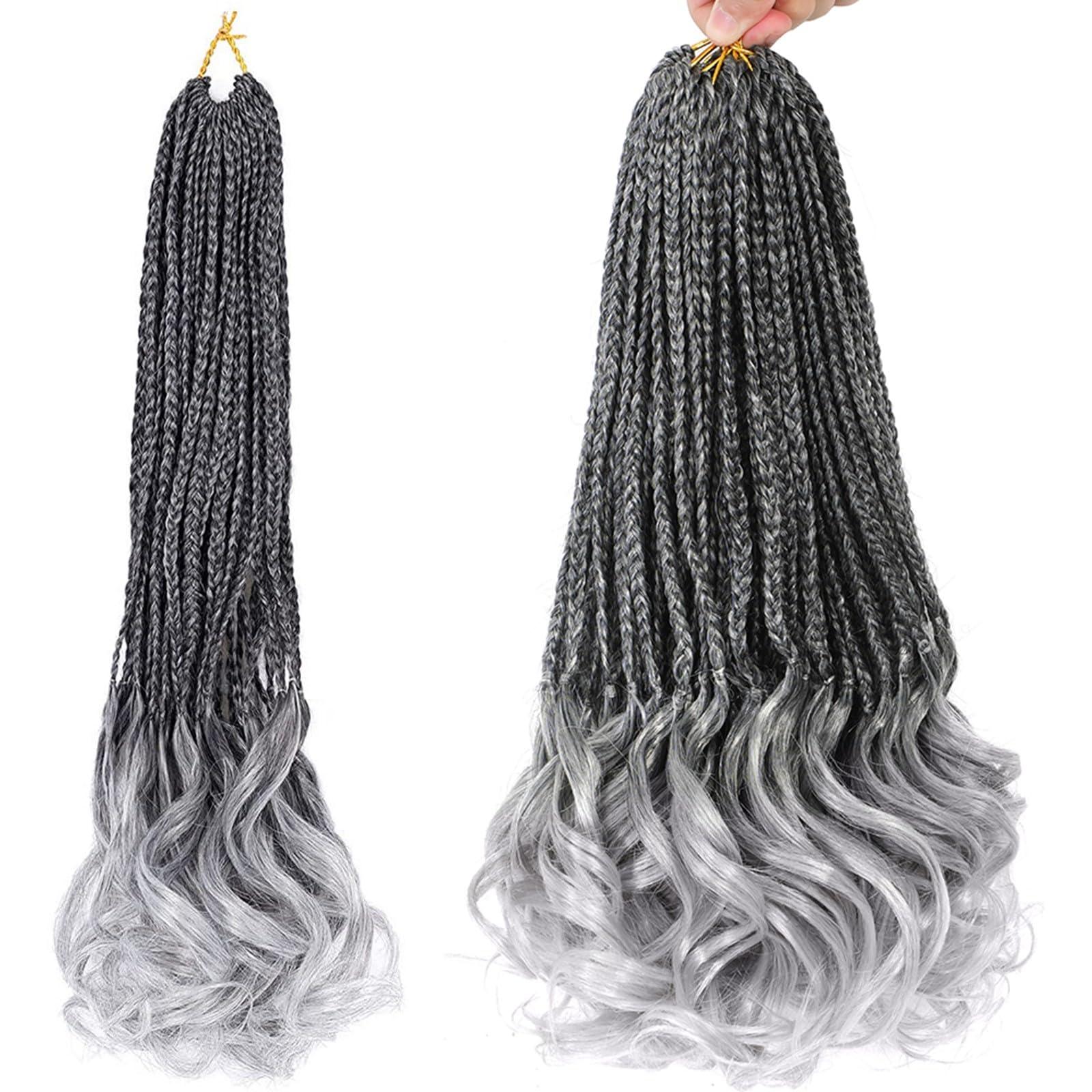 ZBYXPP French Curl Crochet Braids 6 Packs Boho Goddess Pre Looped Hair Extension Ombre Box Braid With Wavy Curly Ends For Black Women(Tgrey,14in(6pack))