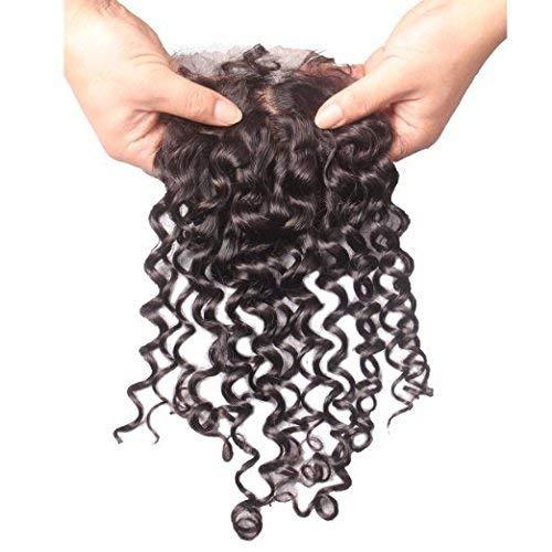 RemeeHi Remeehi Deep Curly Silk Base Top Closure Bleached Knots Free/Middle/3 Part 4"X4" Brazilian Virgin Human Hair Closure Natural Color (Middle Part 10 inch)