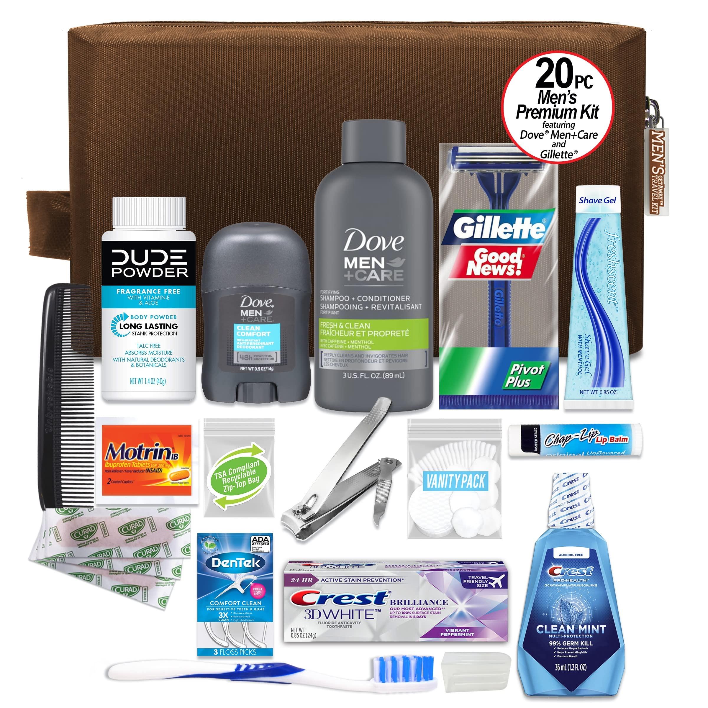 Convenience Kits International Men\'s 20-Piece TSA Travel Kit with Dove & Gillette + Women\'s 10-Piece TSA Travel Kit with Pantene & Secret
