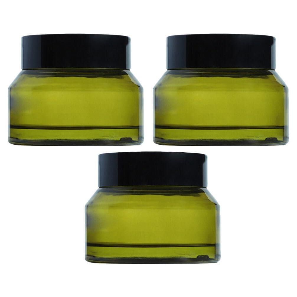 Baluue Baluue Glass Cosmetic Cream Jars, 3pcs Empty Refillable Green Cosmetic Containers Sample Pot with Lids for Lotion, Lip Balm, Eye Cream 50g Portable Makeup Travel Bottles