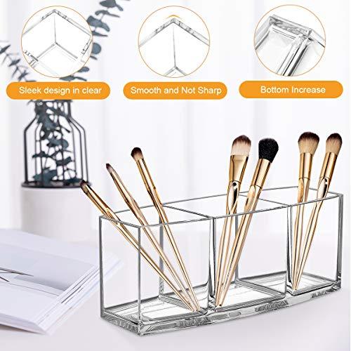 CACASO CACASO Clear Makeup Brush Organizer, Premium Acrylic Makeup Brush Holder Organizer 3 Compartments, Makeup Brush Display Holder Cosmetic Storage