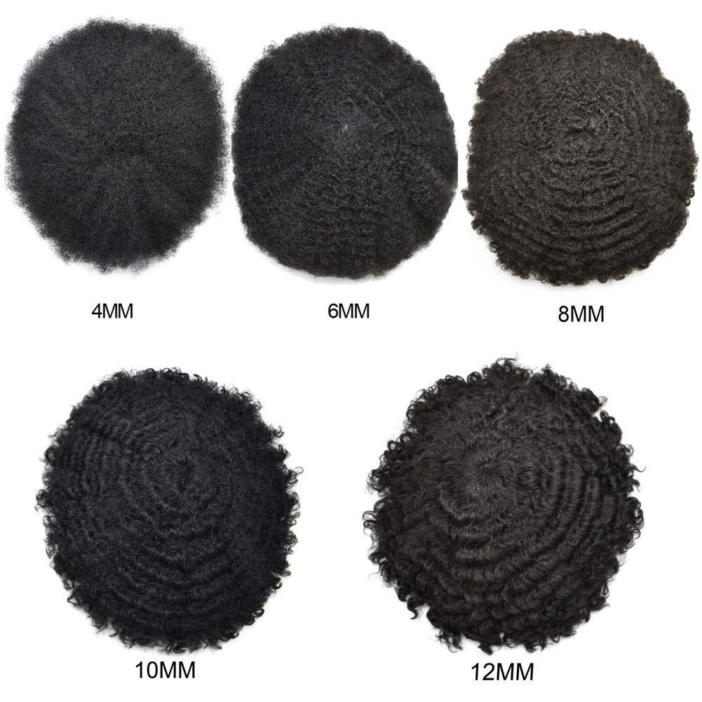 Curve Hair Afro Toupee for Men Afro Curl Hair Pieces for Black Mens Human Hair Replacement System 8x10\" Full Lace Hair Units Jet Black 12mm Mens Waves