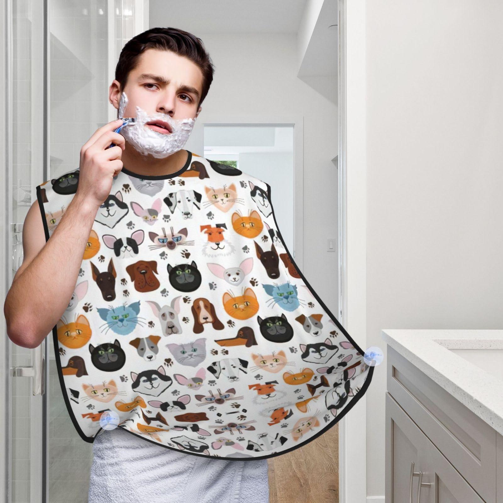 YQxwJL YQxwJL Cat And Dog Faces Bulldog Beagle Labrador Print Beard Bib Beard Apron Beard Hair Catcher For Men Shaving Waterproof Beard Cape
