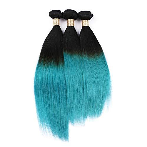 Generic #1B/Teal Ombre Human Hair Bundles Silky Straight Green Ombre Brazilian Human Hair Weave Wefts Black to Teal Ombre Straight Virgin Hair Extensions 3/4 Bundles Lot Mixed Length (30 30 30 30)
