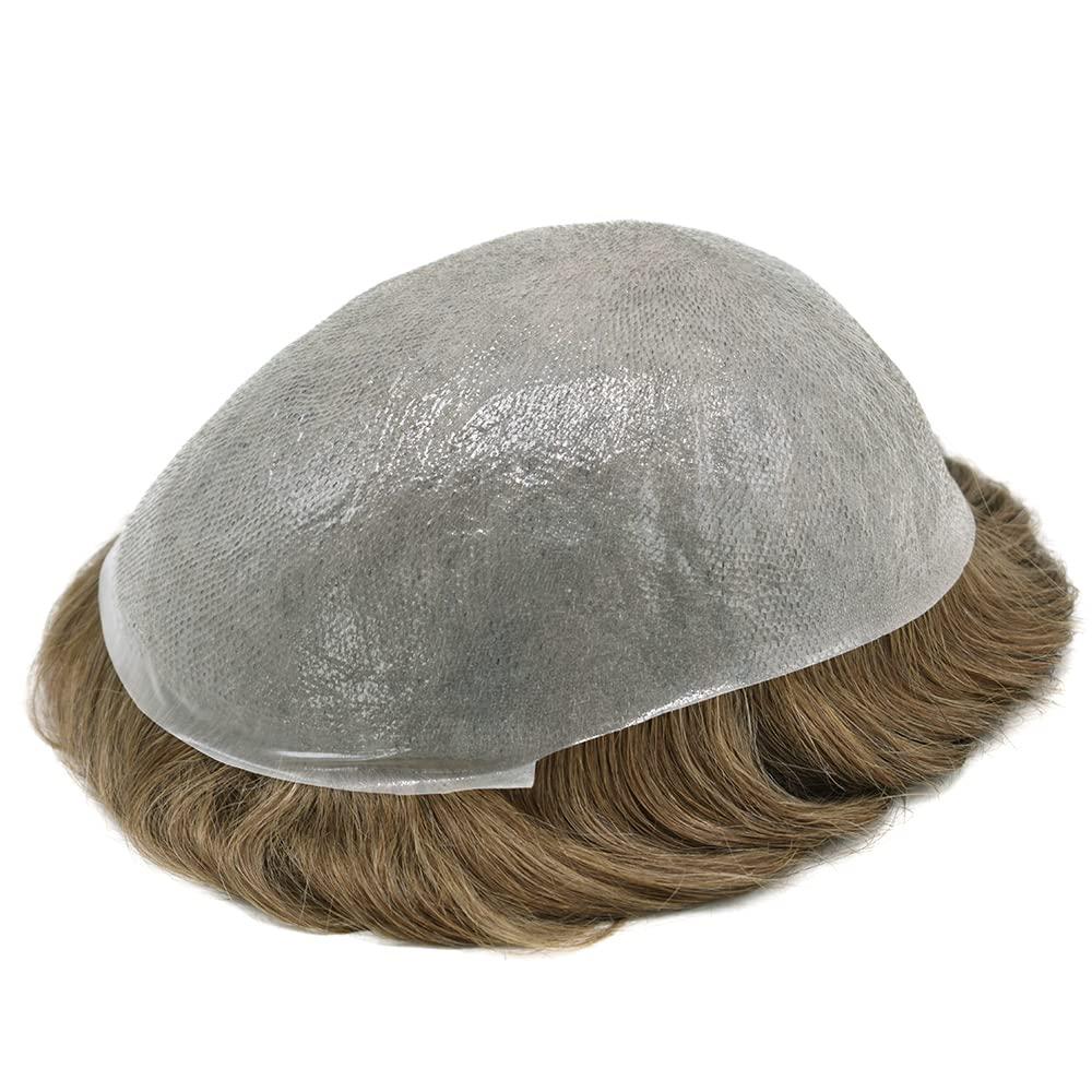 Hair Wonders Toupee For Men Real Human Hair Ultra Thin Skin Hair Replacement System For Mens Toupee Hair Pieces For Men Hair System Protesis Capilar8x10\"-80% light density17# DARK ASH BLONDE