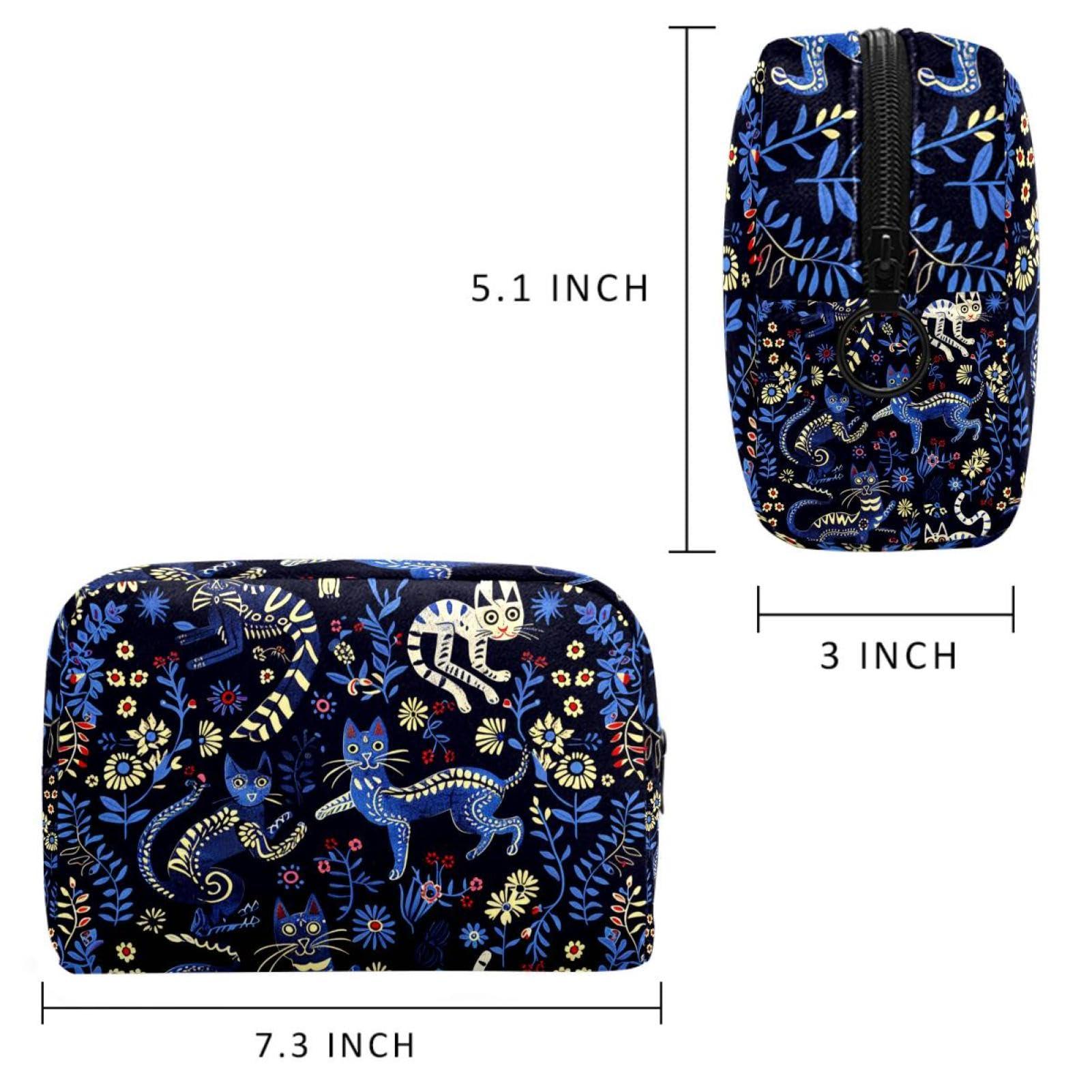 WOSHJIUK WOSHJIUK Makeup Bag Small,Makeup Travel Bag,Cat Skeleton Flower Skull,Makeup Organizer Bag