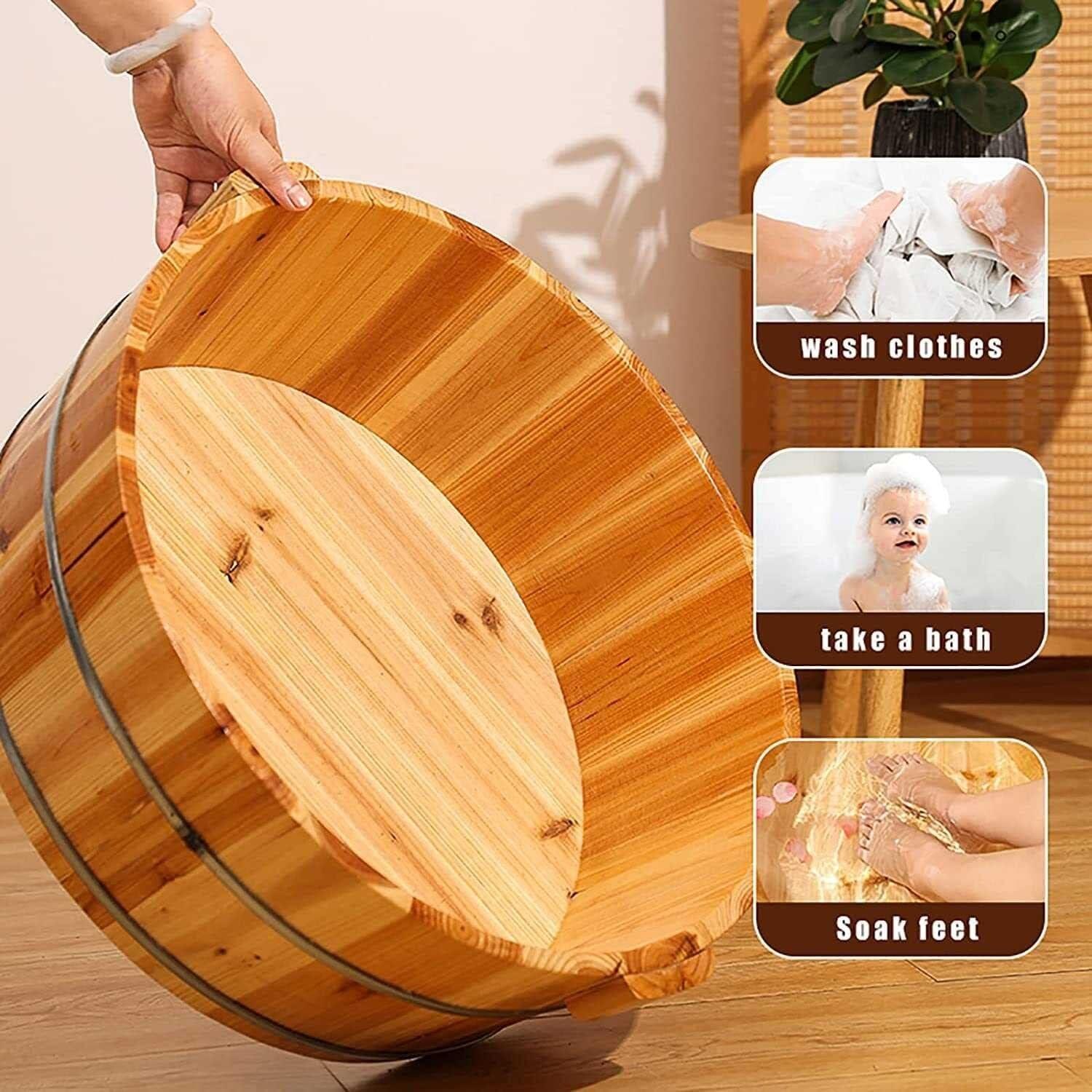 Wcxixo Wooden Foot Bath Bucket, Premium Pedicure Bowl Foot Spa Massage Pedicure Barrels, Wooden Foot Basin, Solid Wood Foot Tub for Soaking Feet