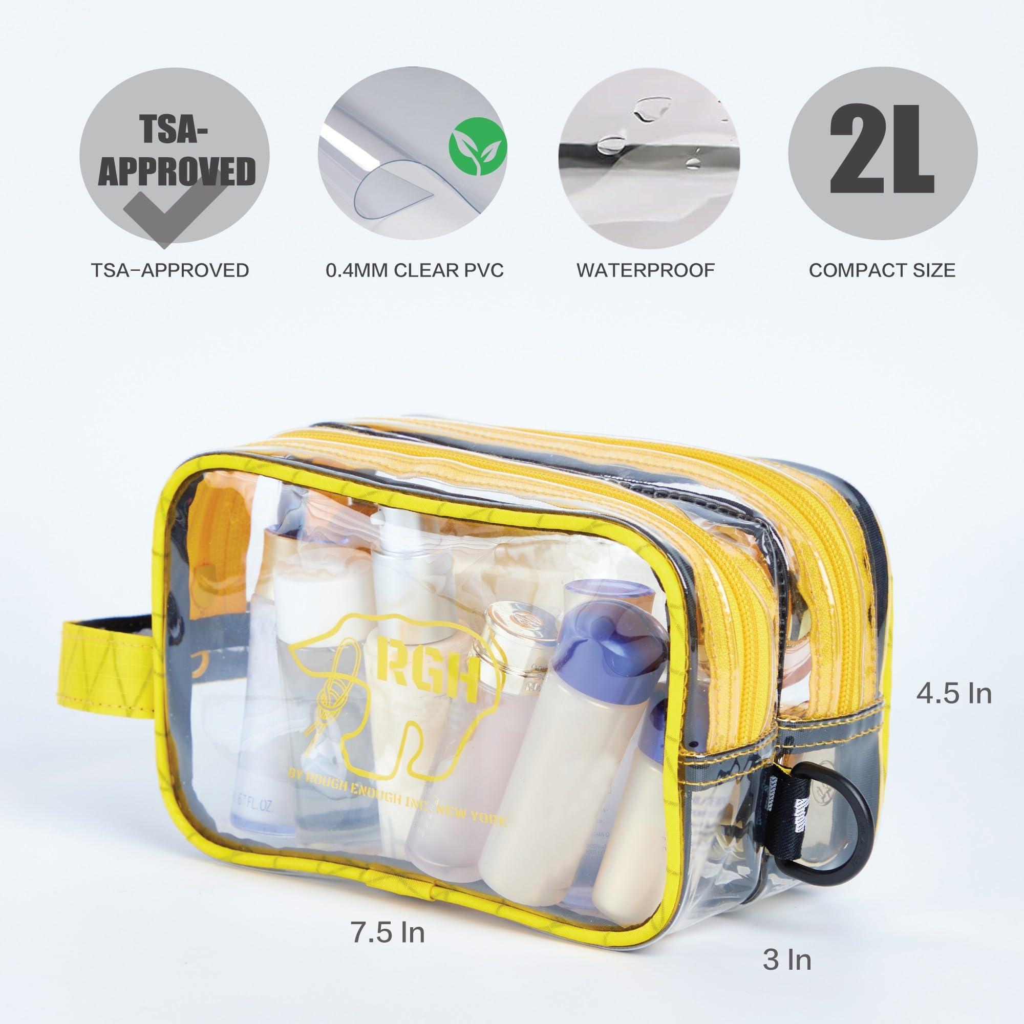 RE ROUGH ENOUGH Rough Enough Clear Toiletry Bag for Men TSA Approved Shaving Kit Cosmetic Organizer Travel Essentials with Dry Wet 2 Compartments Yellow