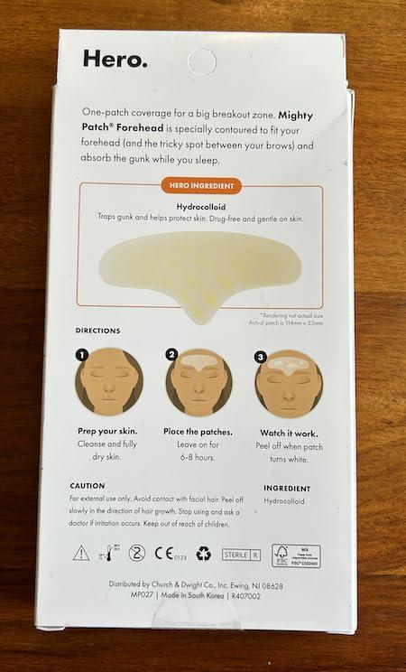 HERO COSMETICS Hero Cosmetics Mighty Patch Forehead Patch - Hydrocolloid Acne Pimple Patch, Contoured to Cover Larger Area of Zits and Blemishes - Drug-Free and Suitable for Sensitive Skin (5 Count)