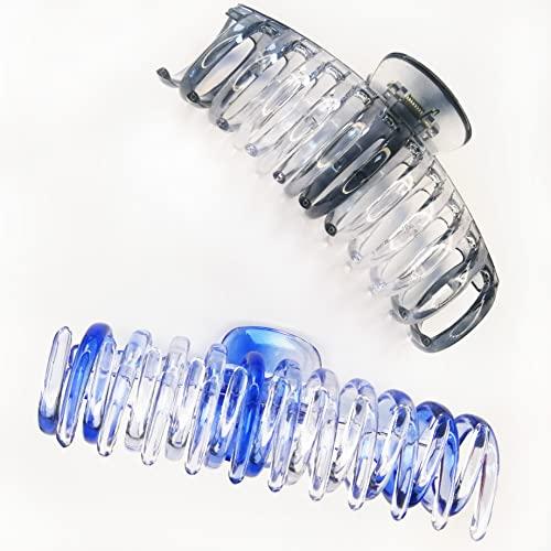 ACCGLORY Accglory 5.5 Inches Extra Large Hair Clips for Long Thick Hair Women’s Jumbo Hair Claw Clips 2 Counts in Set Hair Accessories (grey and marine blue)