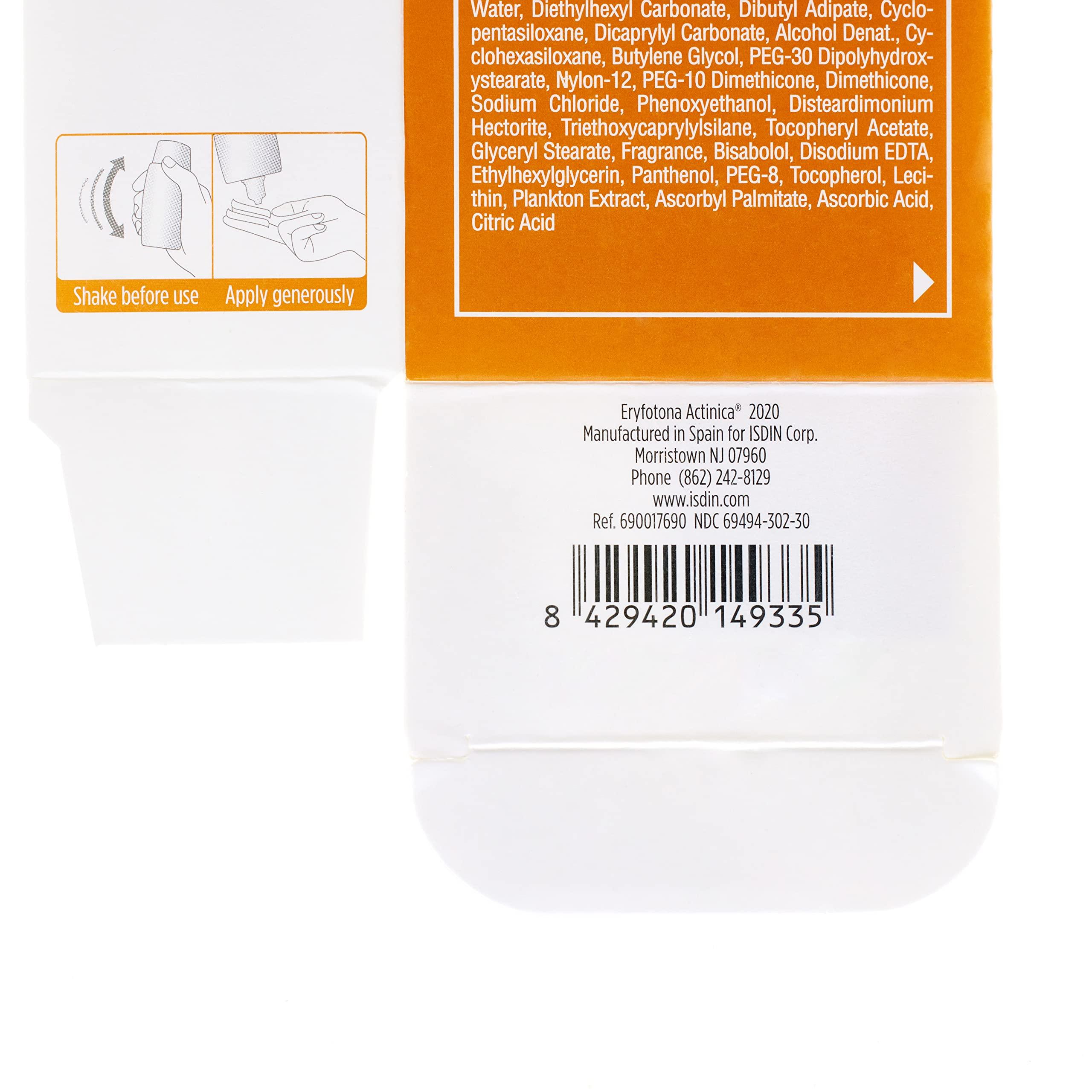 ISDIN ISDIN Eryfotona Actinica Zinc Oxide and 100% Mineral Sunscreen Broad Spectrum SPF 50+, No White Cast, Suitable for Sensitive Skin, 3.4 Fl Oz