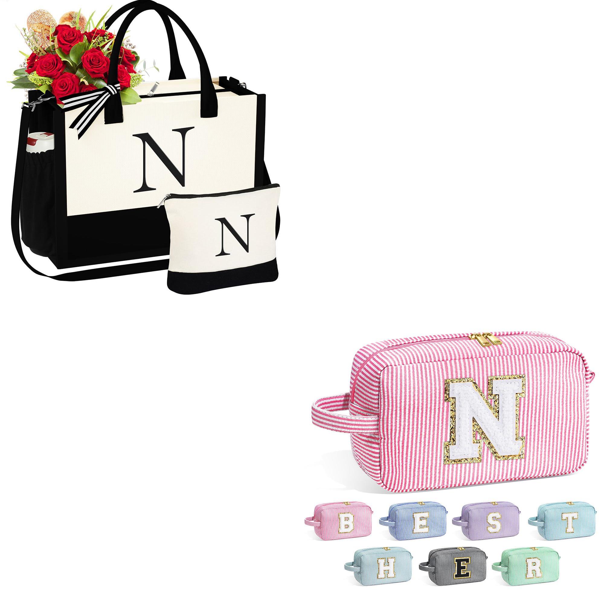 YOOLIFE YOOLIFE Personalized Gifts for Mom - Mom Gifts, Birthday Gifts for Women Mom Grandmother Stepmother, Mother In Law Gifts, Mothers Day Gifts, Mama Gift Idea, Initial Pink Makeup Bag & Tote Bag N