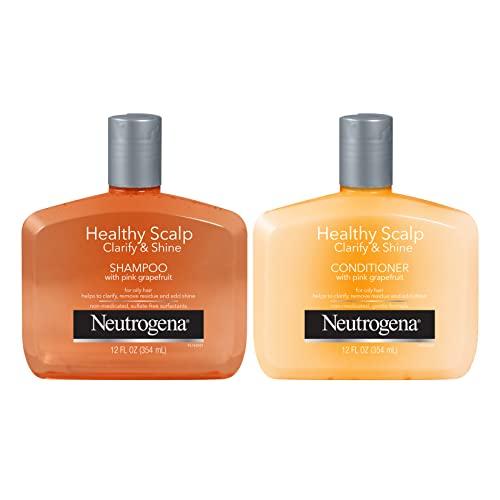 Neutrogena Neutrogena Exfoliating Healthy Scalp Clarify & Shine Shampoo & Conditioner for Oily Hair and Scalp, with Pink Grapefruit, pH-Balanced, Paraben & Phthalate-Free, Color-Safe, 12 Fl Oz
