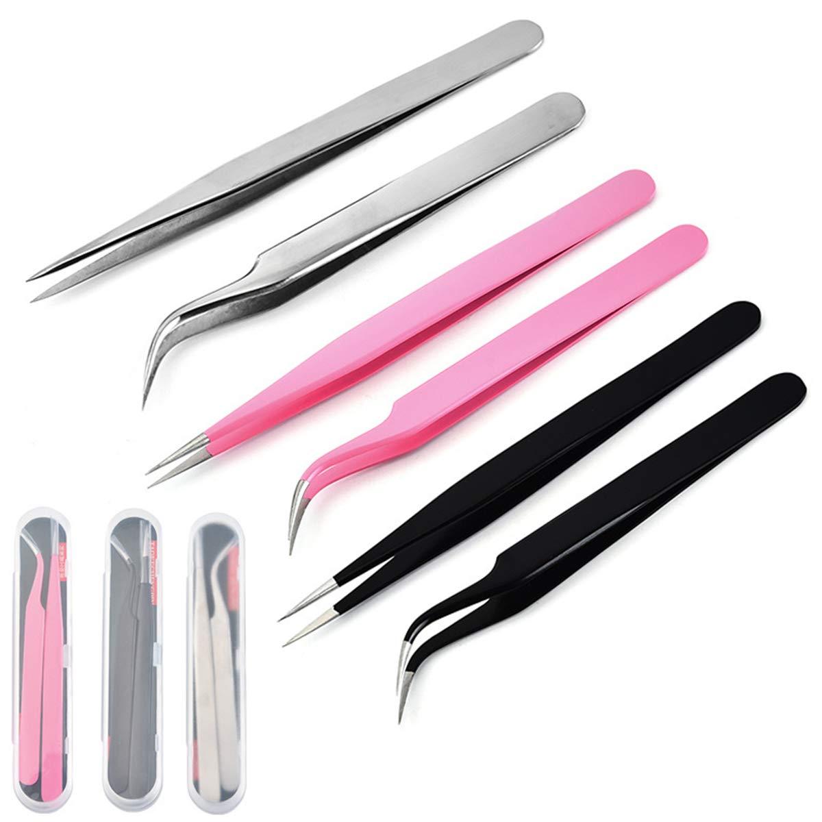 LENmzpomA Eyebrow Grooming Beauty Tool Trimmer Stainless Steel 2Pcs/Set False Eyelashes Extension Remover Tweezer Nipper Makeup Pink(Pink)