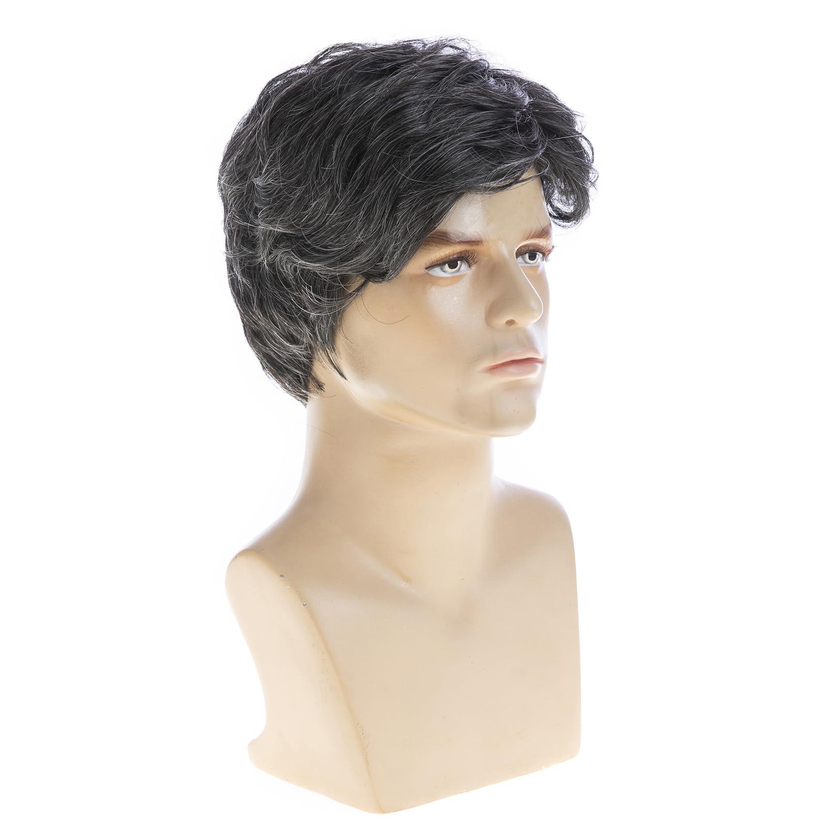 Baruisi Baruisi Men Wigs Short Grey Wig Synthetic Heat Resistant Natural Halloween Cosplay Hair WigDark Grey