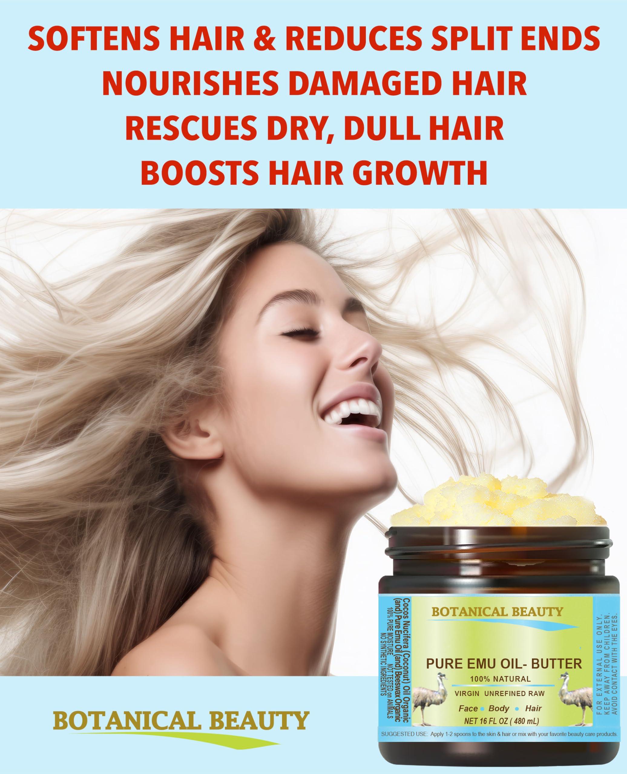 Botanical Beauty PURE EMU OIL BUTTER 100% Natural RAW VIRGIN UNREFINED for FACE, BODY, HANDS, FEET, NAILS, HAIR and LIP CARE 8 Fl. oz. - 240 ml by Botanical Beauty