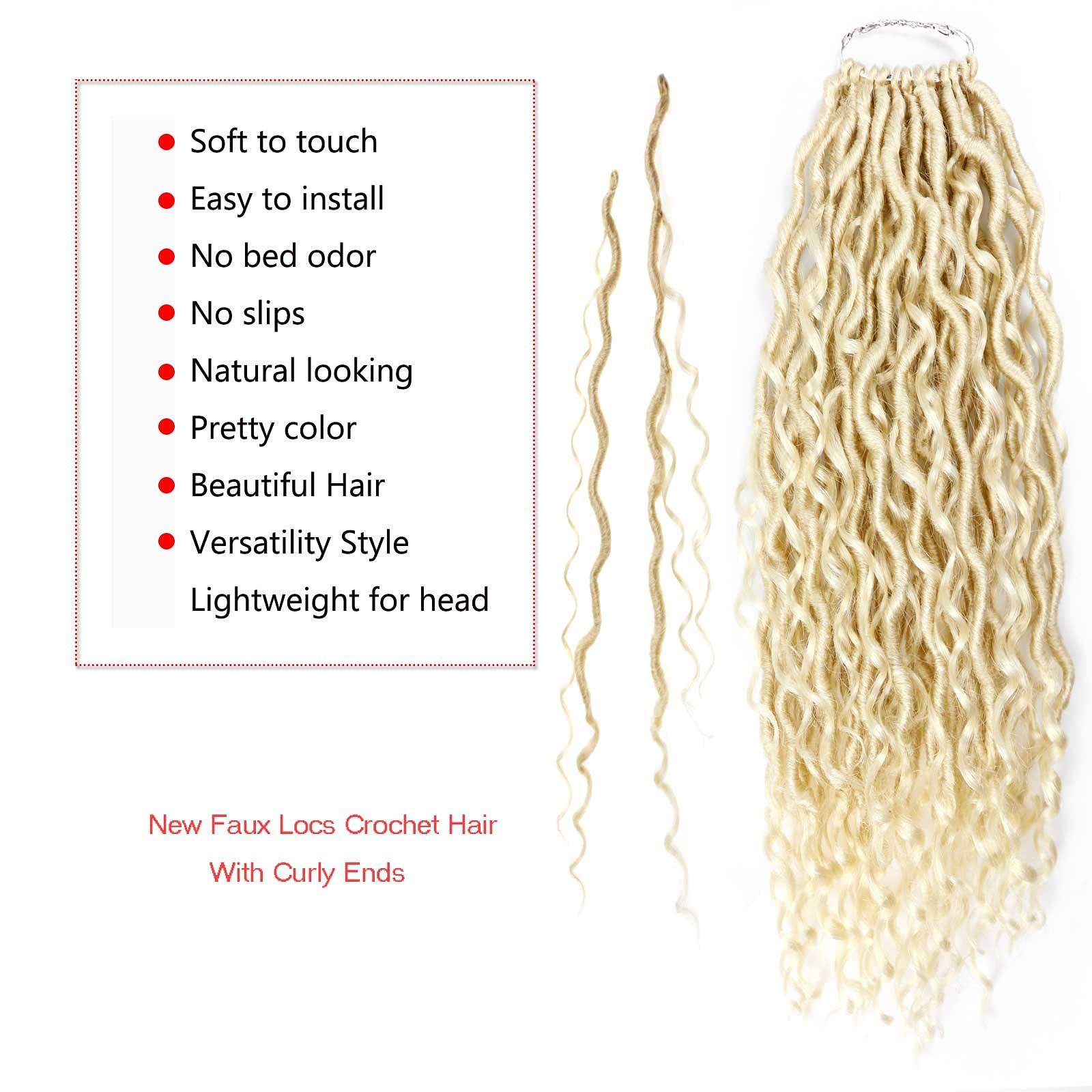 Ahrencan 613 Goddess Locs Crochet Hair,5 Packs 14 Inch Pre Looped Blonde Boho Goddess Faux Locs Crochet Hair With Curly Ends,Soft Hippie Locs Crochet Hair For Women Human Hair (14in,5packs, 613#)