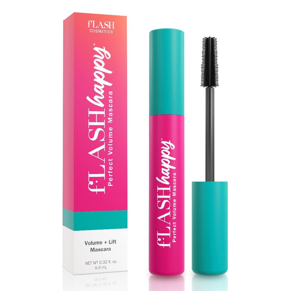 FLASHSERUM fLASH Happy Perfect Volume Mascara with Tapered Brush for Lengthened, Defined, Volumious Lashes - All Day Wear, Smudge Proof, Soft Touch, Super-Black