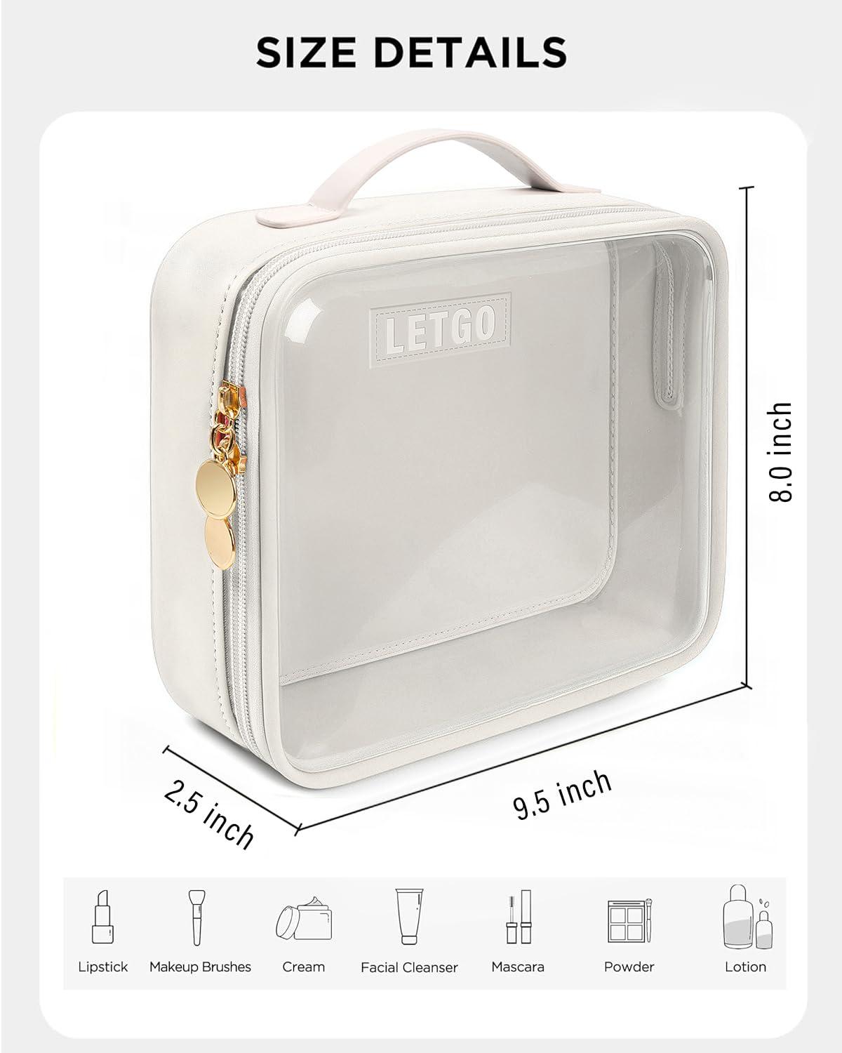 LETGO Clear Makeup Bags - Valentines Day Gifts for Her-TSA Approved Toiletry Bag with Handle Large Opening,Clear Toiletry Bags for Traveling Travel Essentials Travel Size Toiletries Accessories(Large White)