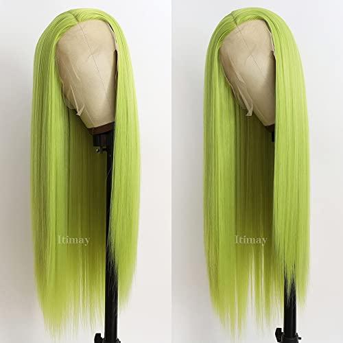 Itimay Itimay Green Hair Lace Front Wig Long Straight Wig Natural Hair Heat Resistant Fiber Hair Synthetic Lace Front Wigs for Fashion Women