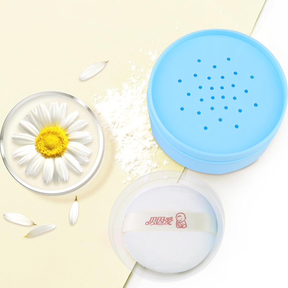 Beavorty Body Powder Puff Sponge Box Blue Powder Powder Puff case talcum Powder Puff case Powder Applicator Container with Puff After-Bath Powder Puff Container