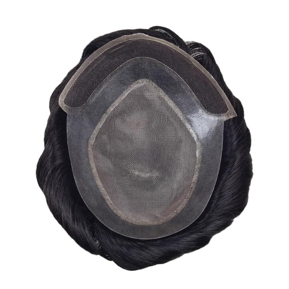 Generic Toupee For Men Hair System French Lace Front Men Toupee Human Hairpiece Finemono Hair Replacement (#520 5# MEDIUM LIGHT BROWN WITH 20% SYNTHETIC GREY, 8x10\'\'-120% Medium Light to Medium Density)