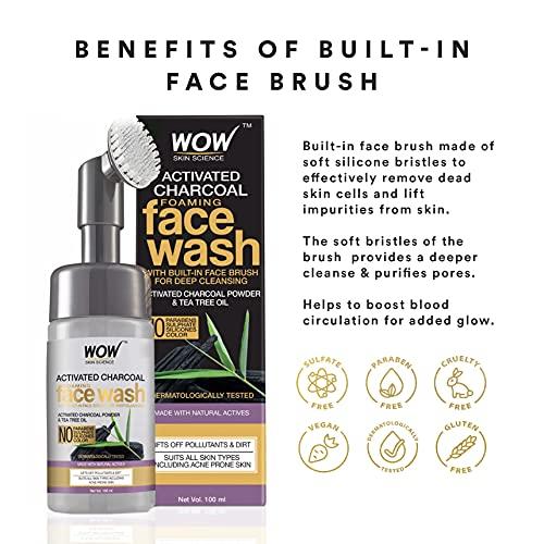 WOW Skin Science WOW Skin Science Activated Charcoal Face Wash With Built-In Face Brush For Removing Impurities - Detox, Cleanse, Purify - (100 ml)
