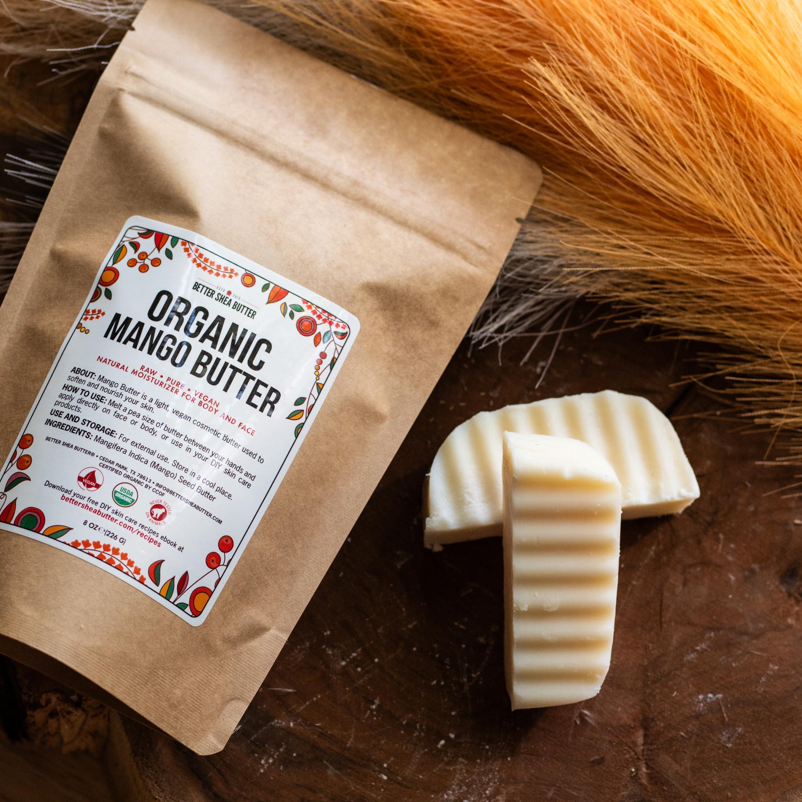 Better Shea Butter Organic Mango Butter - Raw Organic Unrefined Mango Seed Butter for Skin Care, Body Butter & Hair - Pure Mango Butter Cold Pressed for Soap Making, Mango Lotion | Natural Skin Moisturizer 8 oz