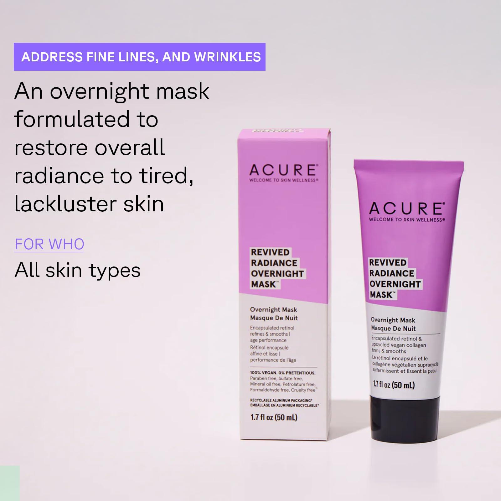 Acure Acure Revived Radiance Overnight Mask, for Fine Lines, Wrinkles & to Restore Overall Radiance to Tired Lackluster Skin, 1.7 Fl Oz
