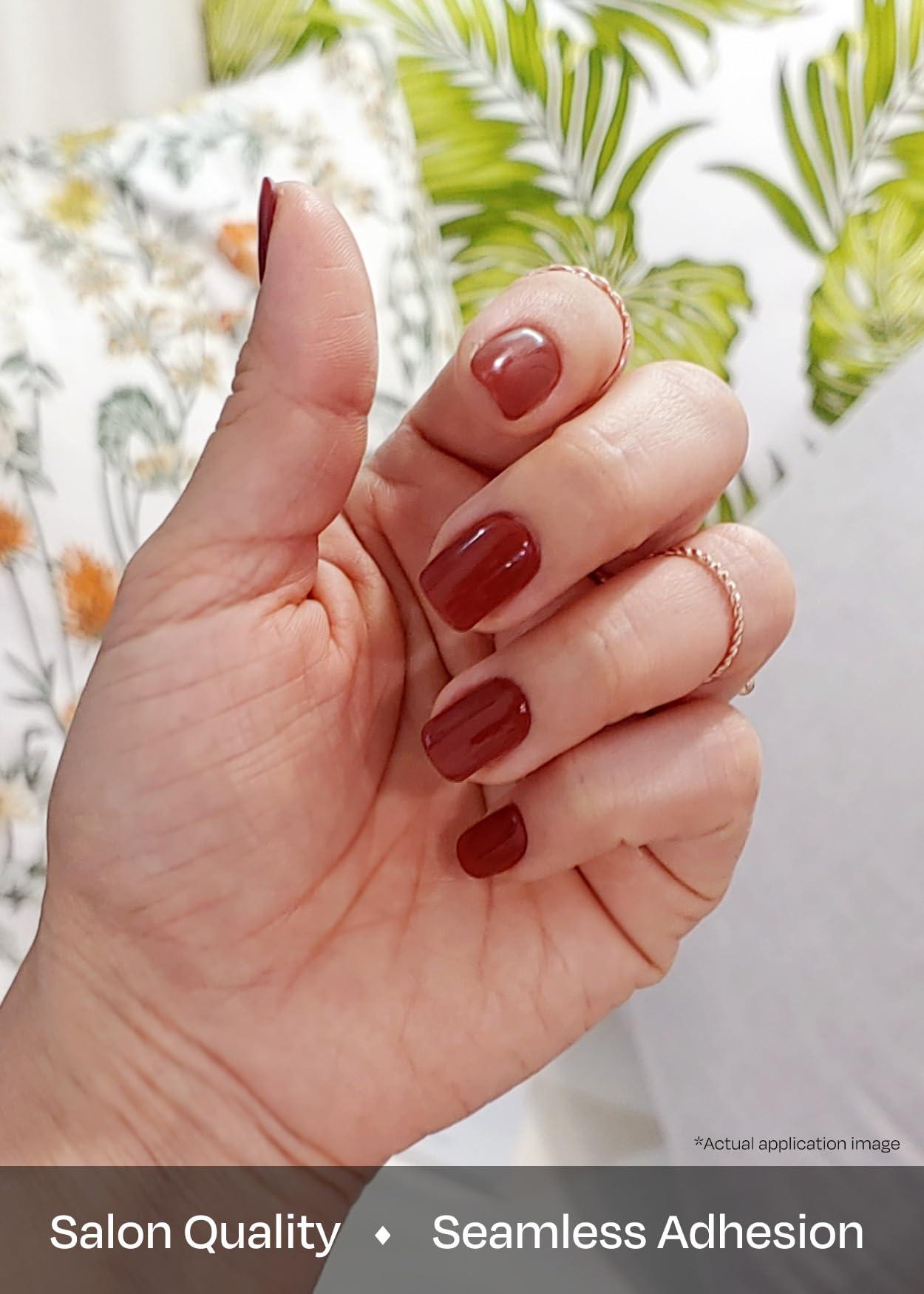 ohora ohora Semi Cured Gel Nail Strips (N Chilly) - Red, Solid, Works with Any UV/LED Lamps, Salon-Quality, Long Lasting, Easy to Apply & Remove - Includes 2 Prep Pads, Nail File & Wooden Stick