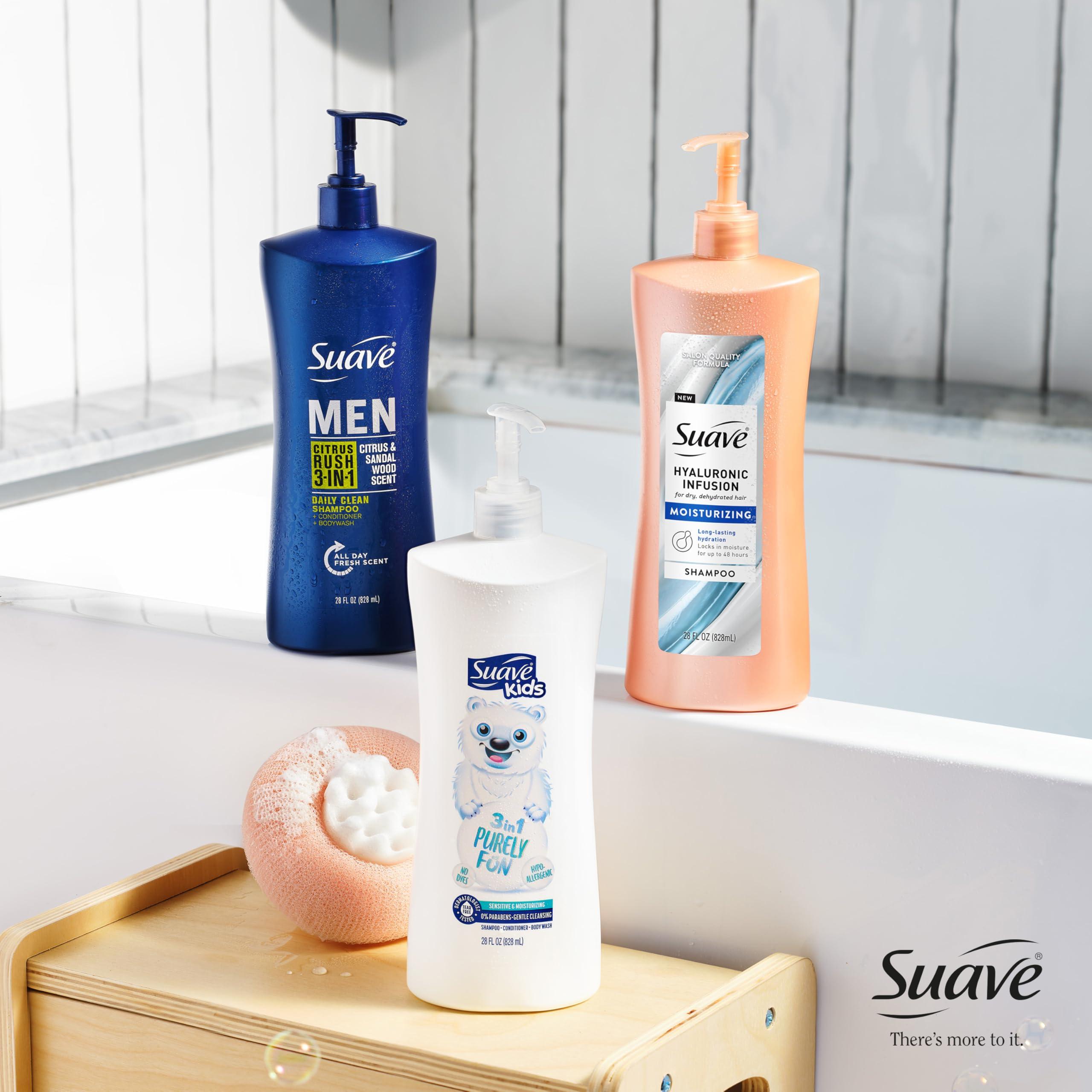 Suave Suave Hyaluronic Infusion Moisturizing Shampoo, Long Lasting Hydration for Dry, Dehydrated Hair with Hyaluronic Acid, 28 oz Pump, 4 Pack