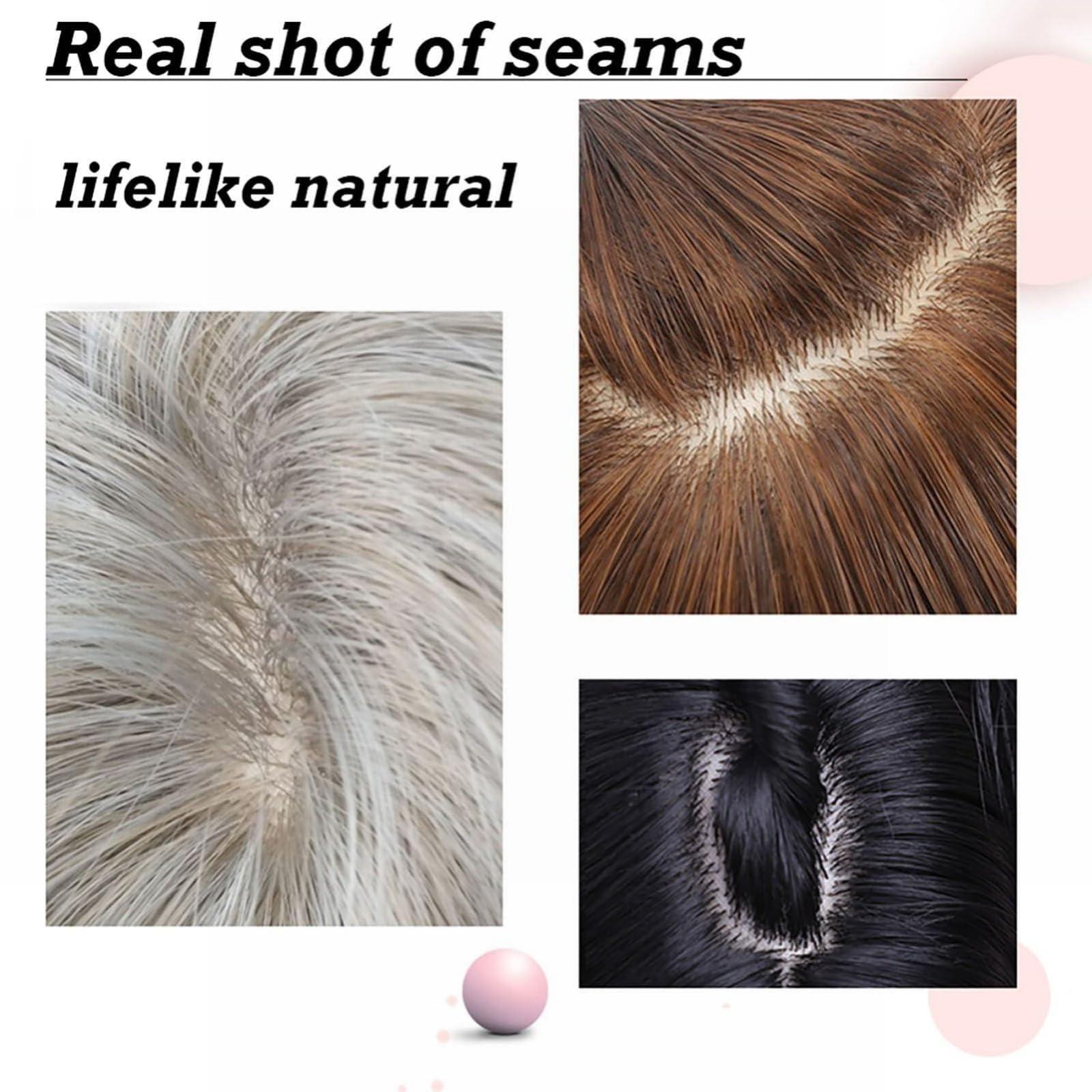 POWHA POWHA Short Auburn Wig with Bangs for Women Natural Synthetic Hair Ombre Wig with Dark Roots Loose Wavy Wig, size