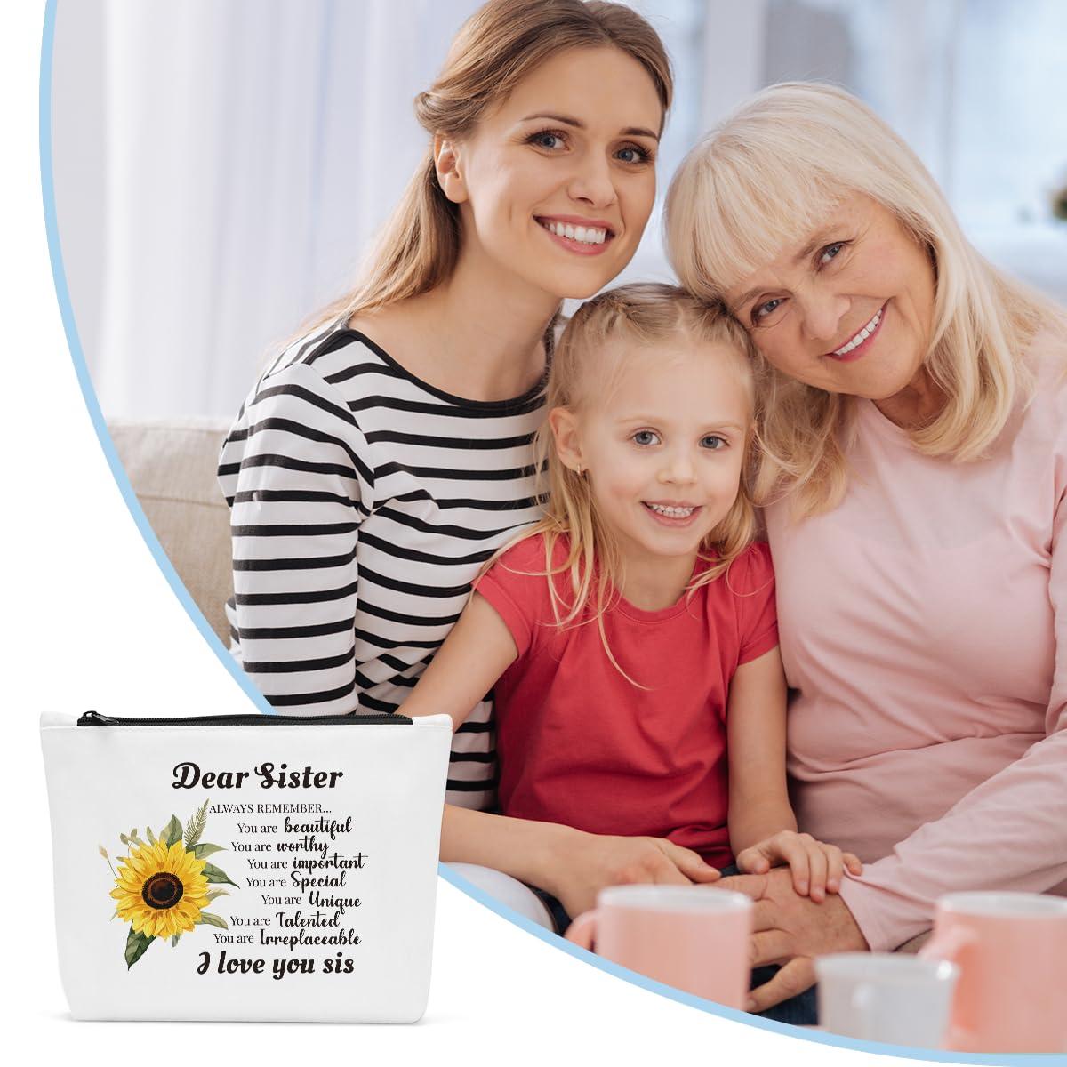 Sldpngo Sldpngo Sisters Gifts from Sister Makeup Bag, Dear Sister Cosmetic Bag,Sunflower Sisters Gifts, Sister Mothers Day Birthday Gifts for Sister, Sister Birthday Gift Ideas Makeup Pouch