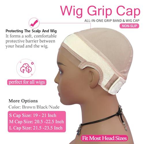 LAB HAIRS LAB HAIRS Wig Cap with Grip Band for Keeping Wigs in Place, More Full Cap-wide Transparent Lace for Lace Front Wigs - Brown/Black/Nude Non Slip Cap Make Your Wig Be Glueless (Nude-M)