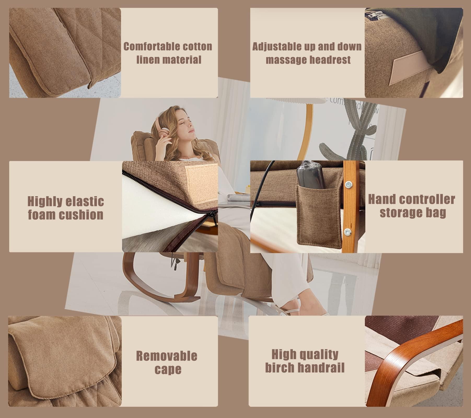 TBQATNTS Wood Rocker Recliner with Footrest and Massage,Multifunctional Rocking Massage Chair and Recliner,Shiatsu Massage Chair,with Vibration Massage and Heating Function for Body Relaxation,Brown,White,2