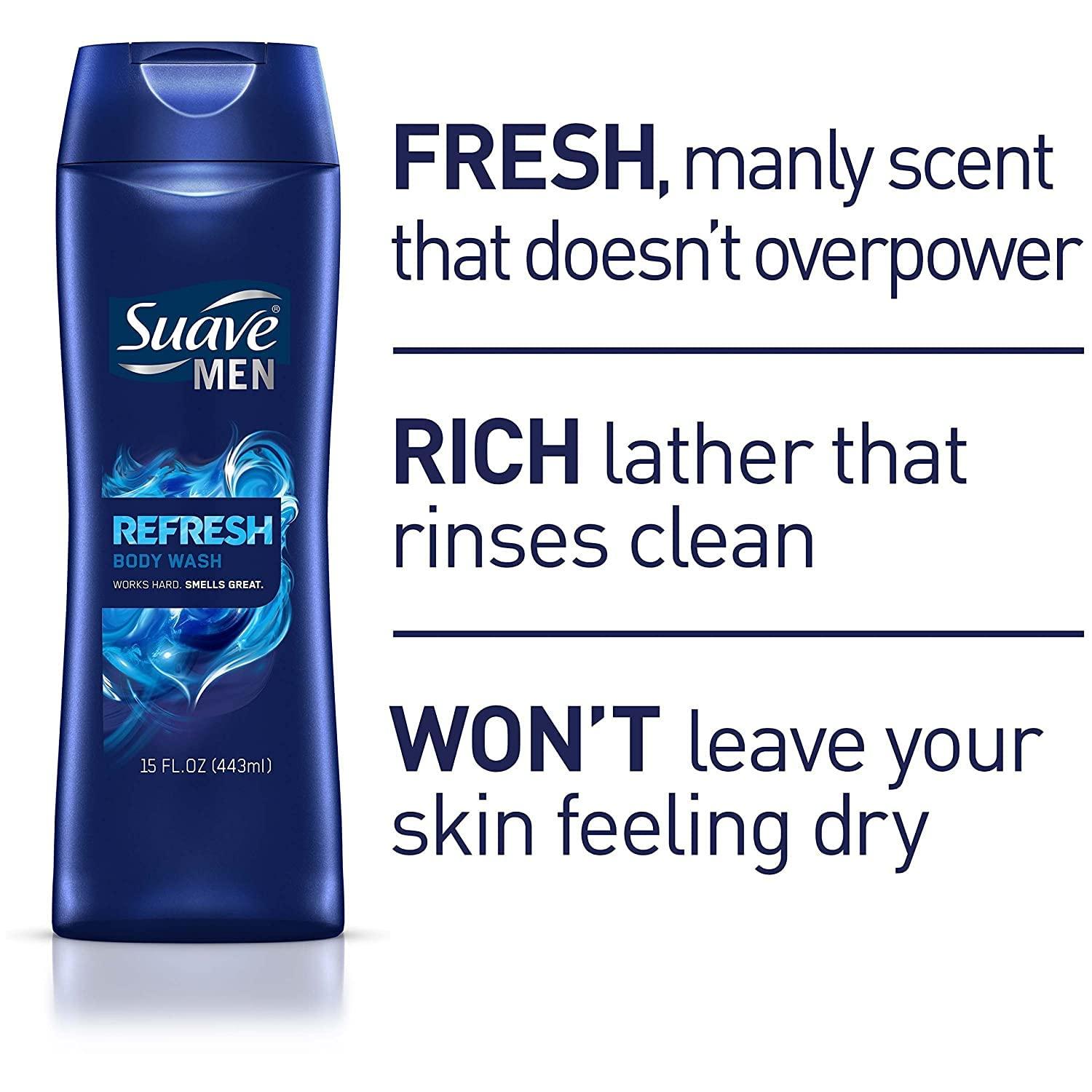 Suave Suave Men Body Wash, Refreshing, 12 Fl Oz (Pack of 6)