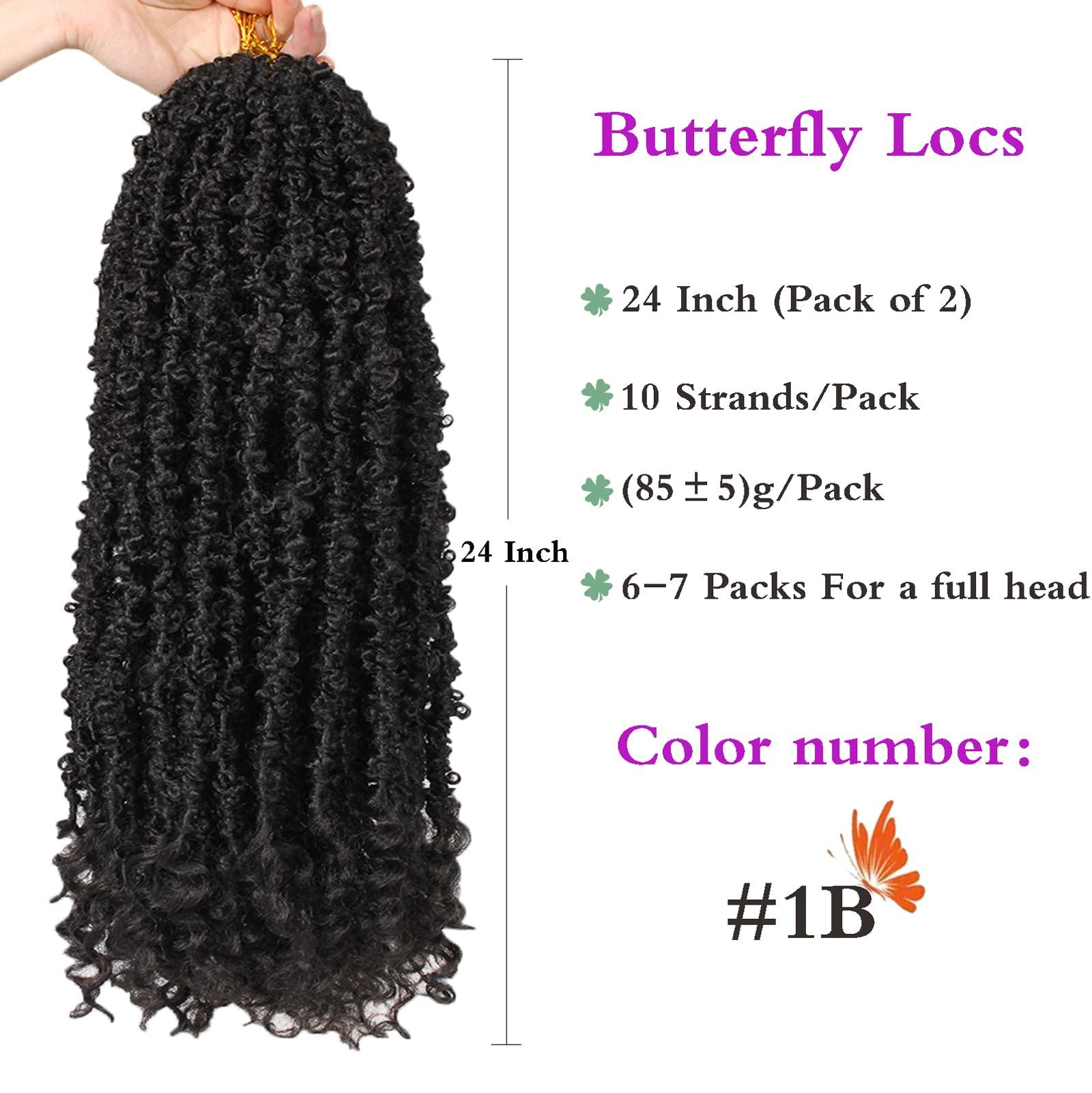 ZRQ ZRQ Butterfly Locs Crochet Hair 24 Inch 2Packs Distressed Butterfly Faux Locs With Curly Ends Pre Looped Butterfly Twist Natural Black Goddess Locs Hair Extensions for Women (24 Inch, 1B#)