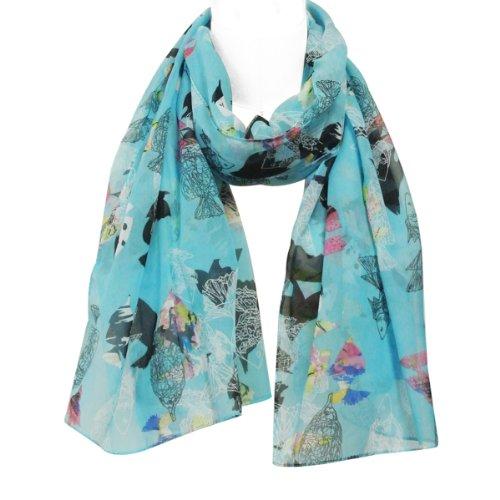 allydrew Allydrew Chiffon Under the Sea Fish Pattern Long Scarf, Blue