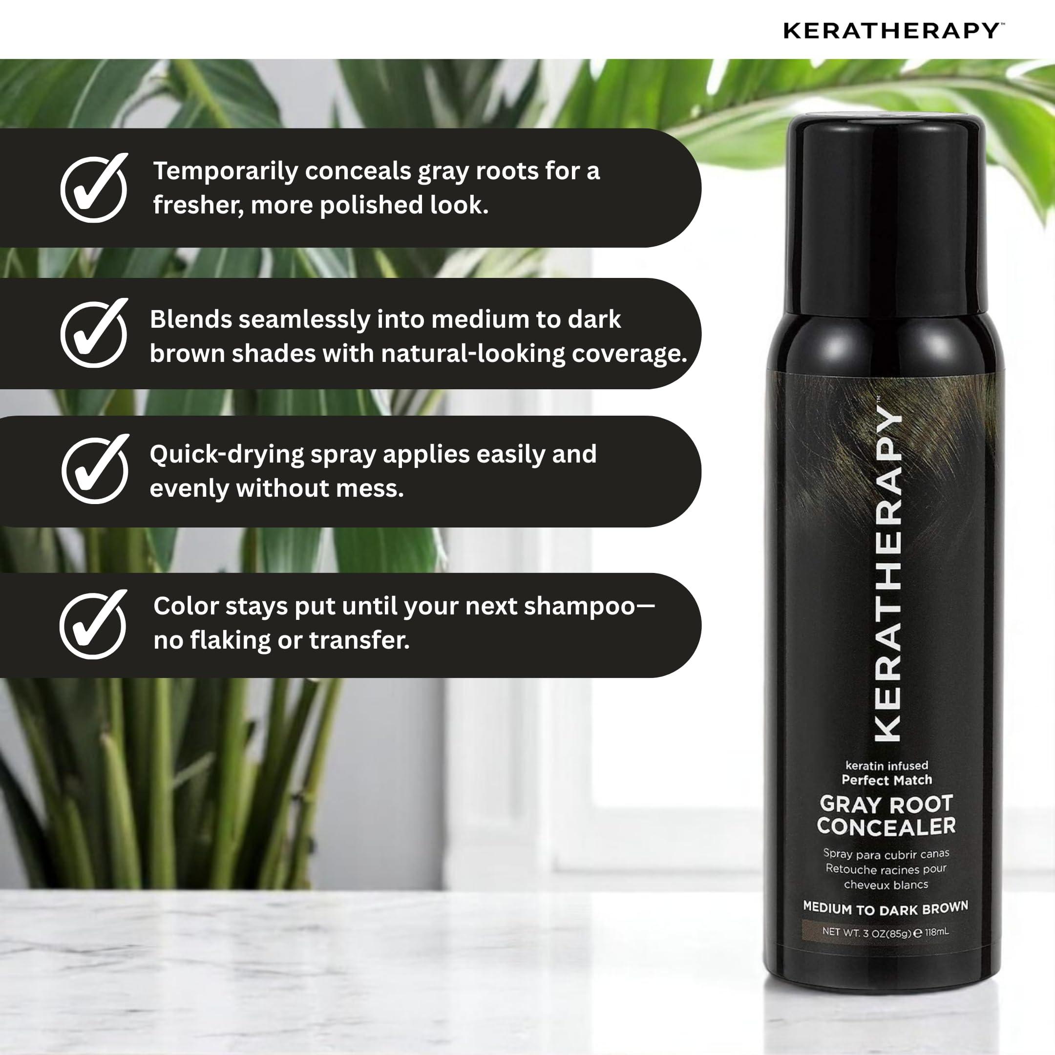 KERATHERAPY Keratherapy Keratin Infused Perfect Match Gray Root Concealer Spray, Dark Brown, 3 oz, 118 ml - Root Cover Up Spray to Hide Gray Roots - Keratin Therapy Hair Darkening & Temporary Scalp Concealer